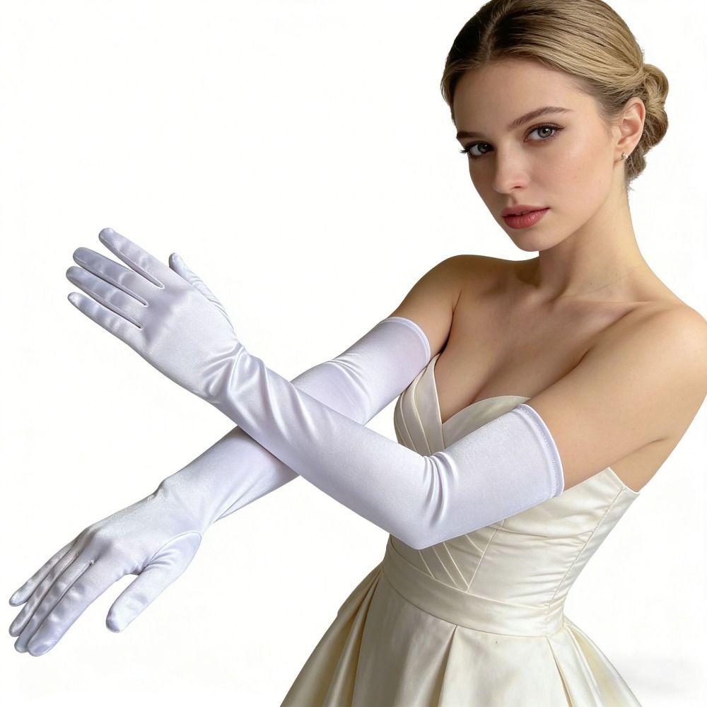 1920s Satin Gloves Solid Color Etiquette Mittens Cute Long Gloves  Photography Props
