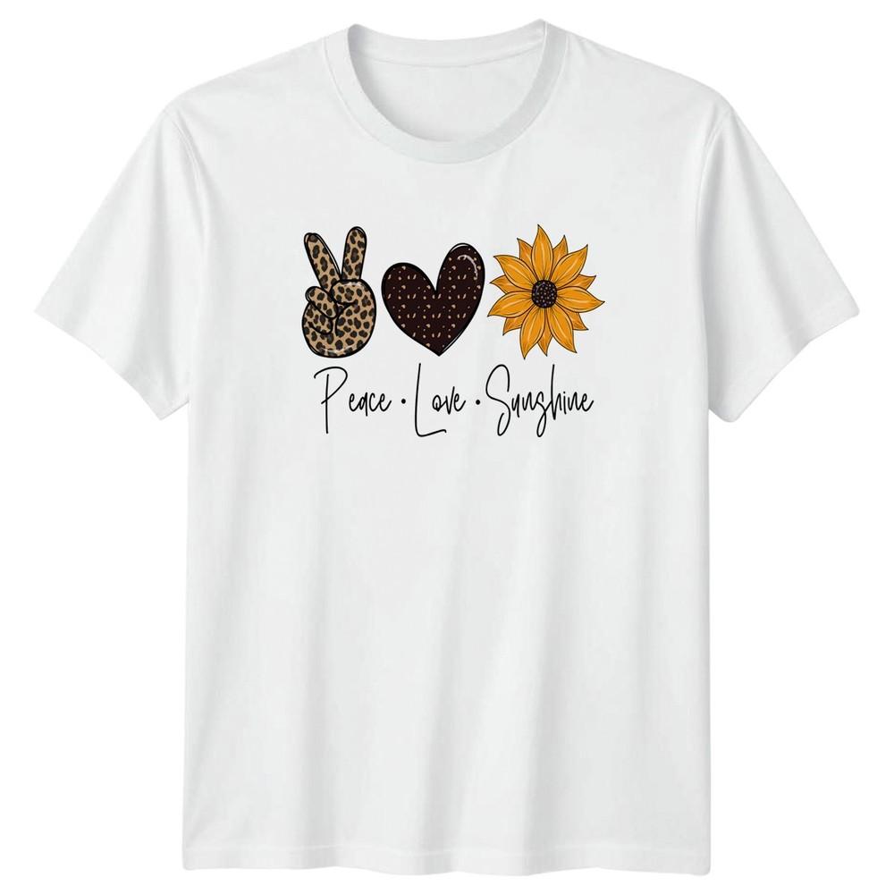 Peace Love Sunshine Unisexs TShirt Bohemian Sunflower Lifestyle Fashion S
