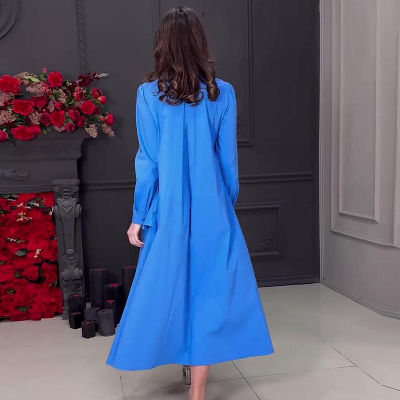 2024 Autumn European & American Women's Elegant Long-Sleeved Dress with 3D Floral Design