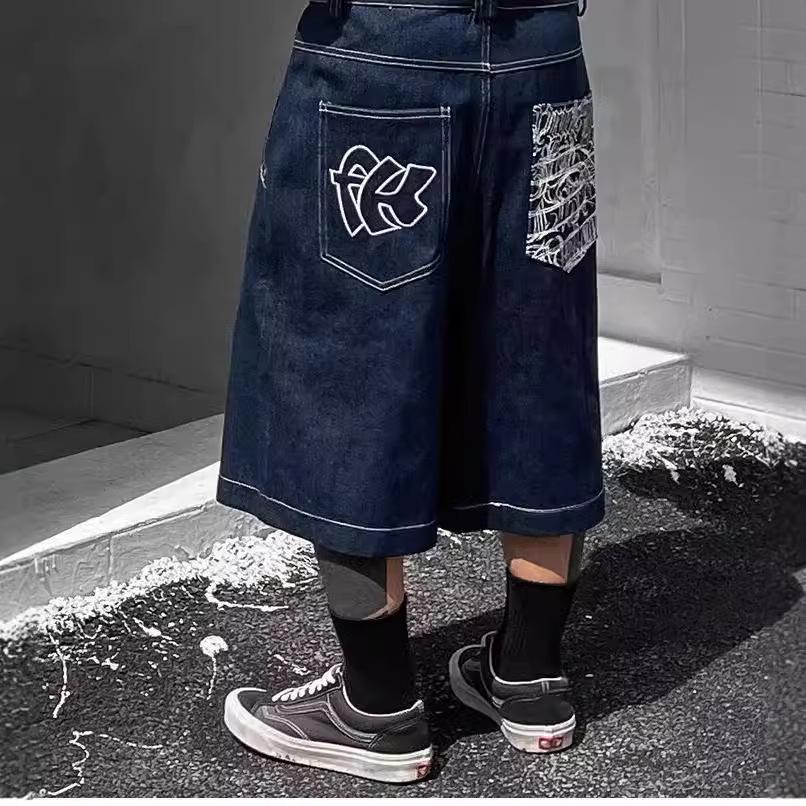 

Men s Loose Fit American West Coast Denim Shorts - Summer 2024 Trendy Five-Point Pants L чорний