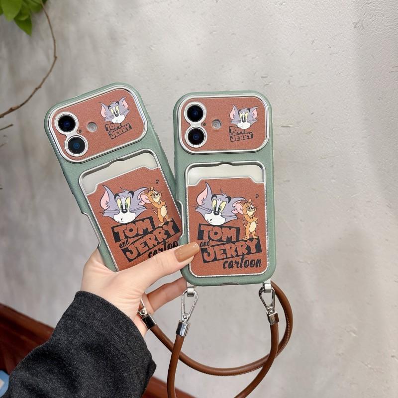 Tom Jerry Phone Case IPhone 14 Pro Max With Card Holder Strap Soft TPU Cover Anti Drop Protective