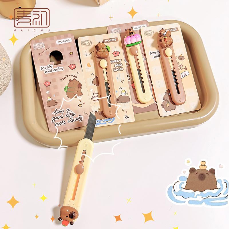 Aesthetic Kawaii Stationery Office Letter Opener Cute School Supplies Capybara Box Cutter Utility Knife Mini Pocket Knife