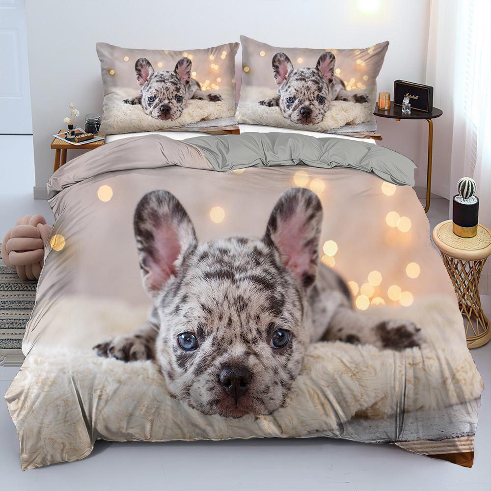 3D Dog King Queen Duvet Cover Funny Puppy Bedding Set For Kids Teens Adults Lovely Pet Animal Black 2/3pcs Polyester Quilt Cover