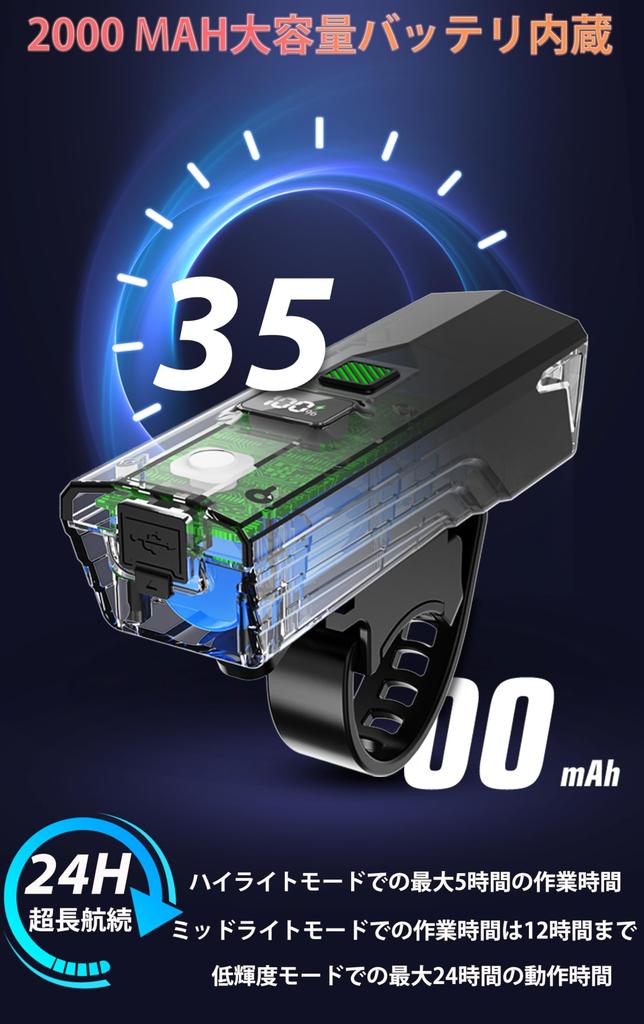 Bicycle Light LCD Screen with Digital Battery Level Display and Photosensitive USB 3500mAh 2000 High 5 Dimming LED IPX6 Easy Can also be used as a