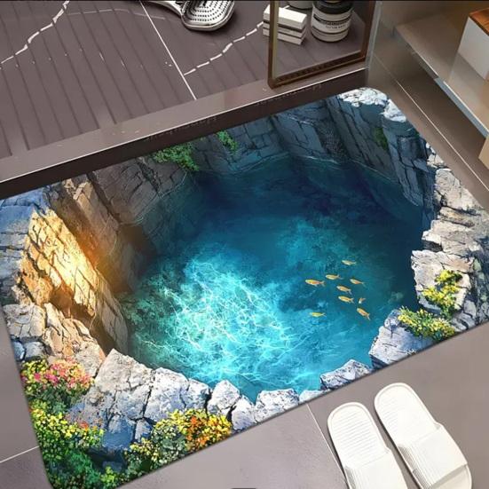 Covoraș de podea Iluzie optică 3D Efect de gaură realist Covoraș de ușă Covoraș interactiv pentru animale de companie Decorare living hol intrare