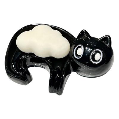 Creative Cartoon Soap Box Cute Cat Soap Box Ceramic Shelf No Water Accumulation In Bathroom Draining Soap Dish Holder