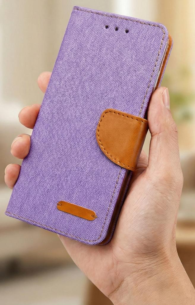 Etui Typu Portfel Do Oppo A5 Pro - Fioletowy  Pokrowiec Canvas + Szkło