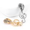 Broches en forme de note de musique avec microphone, couleur or et argent, badge spécial