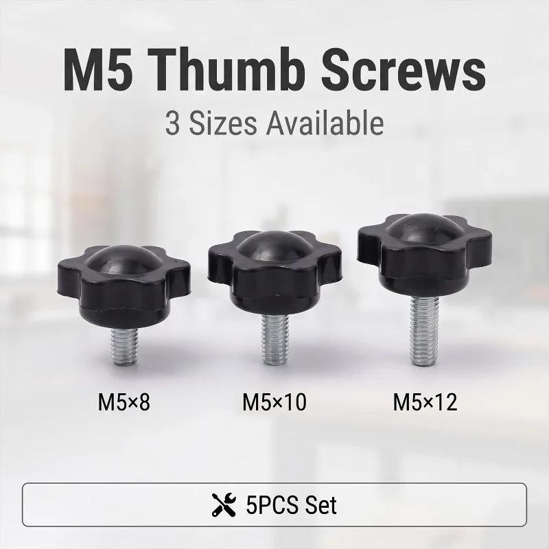 Star Hand Knob Screws Bolt M5 Thread Carbon Steel Clamping Knob Plum Blossom Shape Plastic Grip Handle Tightening Fastener Bolt