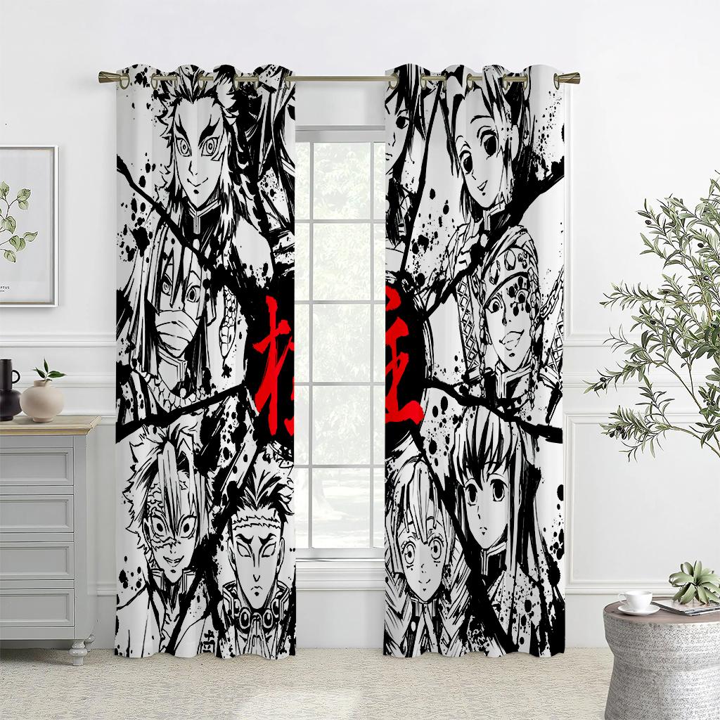 2PCS Japan's Popular Anime Pattern Printed Curtains, Animation, Children's Room Pole Pocket Decorative Curtains
