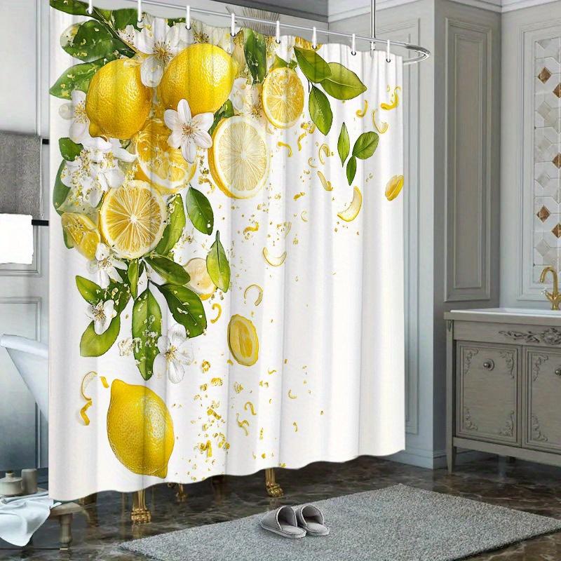 

Citrus Lemon Shower Curtain Yellow Fruit Green Leaves Floral Pattern Waterproof Bath Decor Elegant Natural Bathroom Curtains 90x180CM