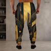 Men S Plus Size Geometric Printed Jogger Pants Black Gold Silver Drawstring Waist Side Pockets Cuffed Ankle