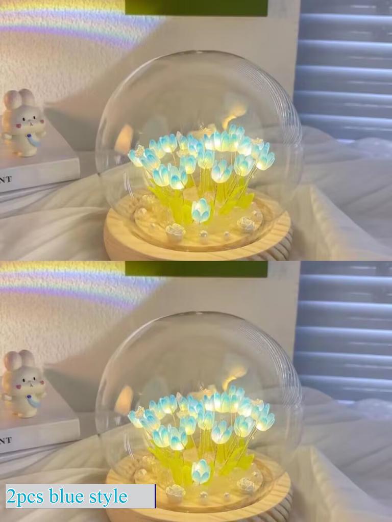Artificial Tulip Flower Night Light Ornaments Handmade DIY Bedsides LED Night Lamp Bedroom Desk Decor Birthday Gifts Table Lamp
