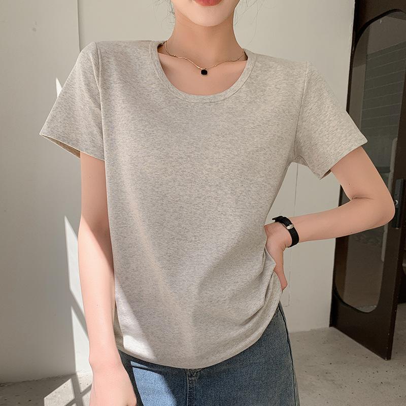Pure Cotton Crew Neck Shoulder Shirt Women's Summer Wear Loose and Thin Short-sleeved Bottoming Shirt Top