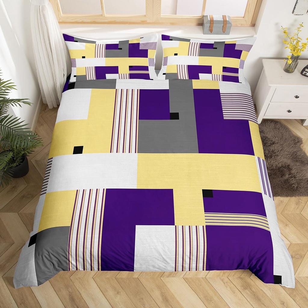 Feelyou Geometrisches Bettwäsche-Set Queen-Size Grün Schwarz Grau Bettbezug-Set für Jungen Mädchen Teenager Rechteck Quadrat Bettbezug Modern Abstrakt