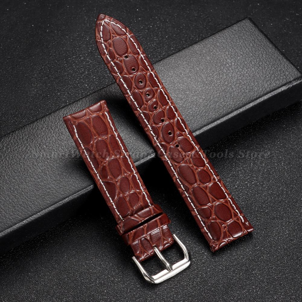 Crocodile Pattern Design Leather Watchband 12/14/16/17/18/19/20/21/22/24mm Soft Watch Straps Men Women Casual Business Wristband