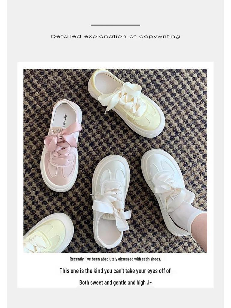 Women's Spring/Summer 2025 Grape Mom Satin German Trainer: Leather, Thick Sole, Height-Increasing, Lace-Up Skate Shoes