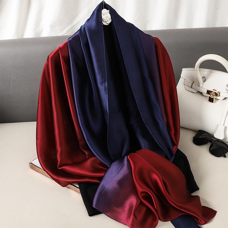 Luxury Gradient Silk Scarf Women Brand Solid Femme Shawls Wraps Bandana Head Foulard Fashion Lady Hijab Wedding Poncho