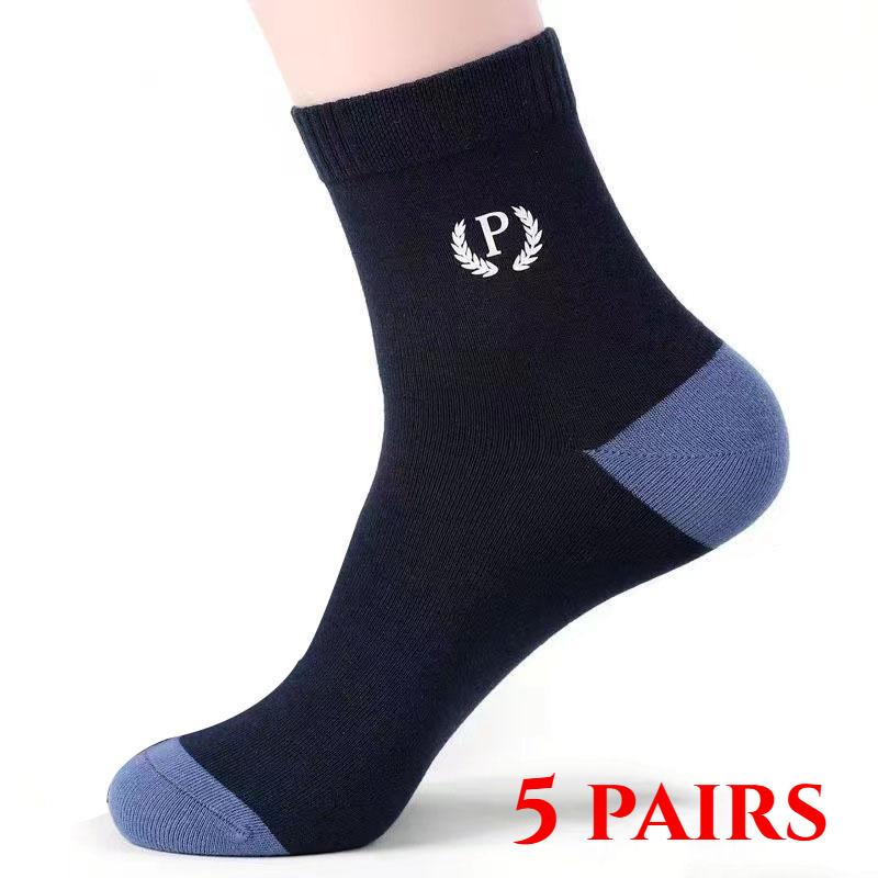 

1/5/10 пар чоловічих спортивних шкарпеток, що поглинають піт і дезодорують, середньої довжини, повсякденні бавовняні шкарпетки 5 pairs темно-синього кольору