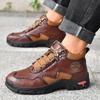 Men's High-Top Round-Toe Fashion Boots Lace-Up Outdoor Hiking Shoes Spring/Fall Thick-Sole Casual Oversized Men's Shoes