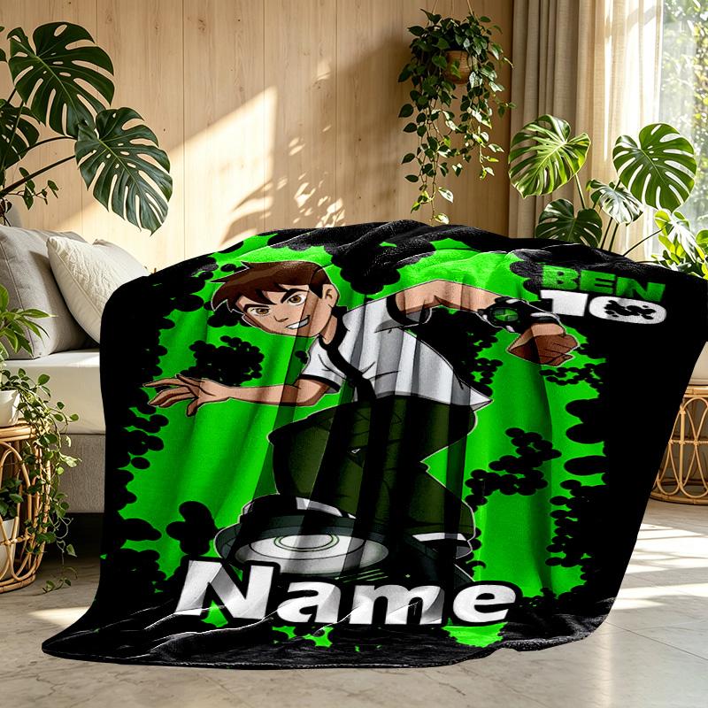 Custom Name Personalized Ben 10 Cartoon Print Blanket, Home Decor, Bedroom, Sofa, Camping, Couch, Gifts for Birthday ChristmasEnthusiasts