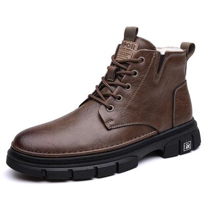 Fashion Retro Velvet Platform Boots for Men Fashion Soft Sole Winter Warm Men's Cotton Shoes New Designer Cow Leather Ankle Boots Male