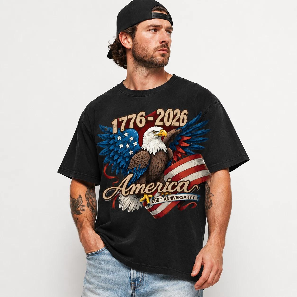 USA 250th Anniversary T Shirt 1776 2026 Eagle Patriotic Graphic Casual Tee XL