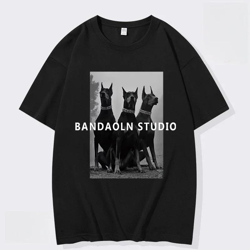 Men's and Women's Oversized T-shirts Doberman Print, Casual Streetwear Cotton Short-sleeved Harajuku Graphic T Shirts Shirts