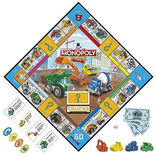 Monopoly Junior Truck Edition Board Game, Ages 5+, 2-4 Players, Kids Game (Amazon Exclusive)