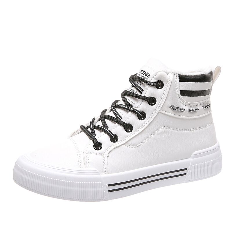 New High Top Small White Shoes For Women Soft Leather Winter With Fleece Thick Sole Shoes Warm Casual Sports Shoes For Women