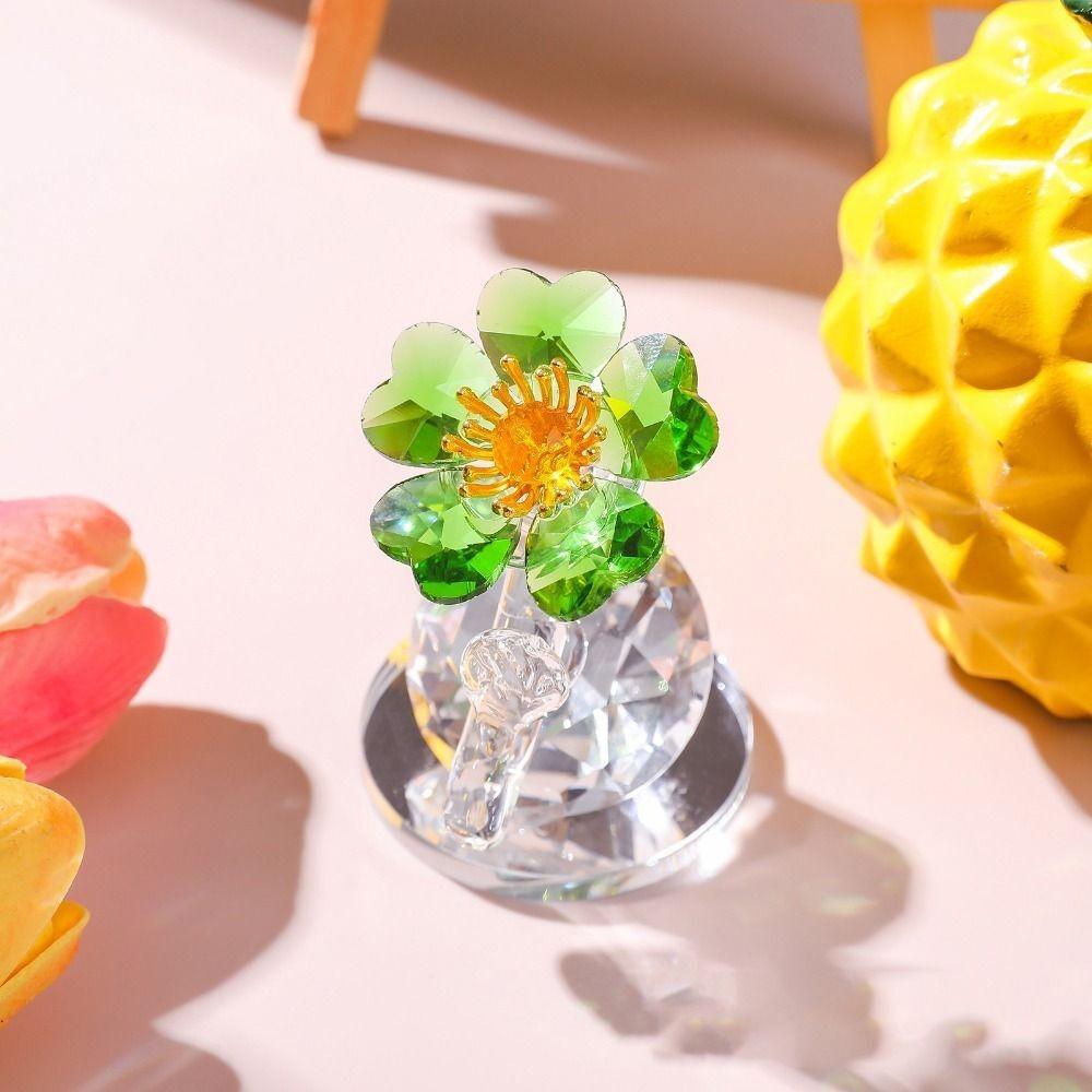 

Хрустальная фигурка цветка Стеклянный цветок Настольное украшение Подарок Декор для автомобиля дома зелёный