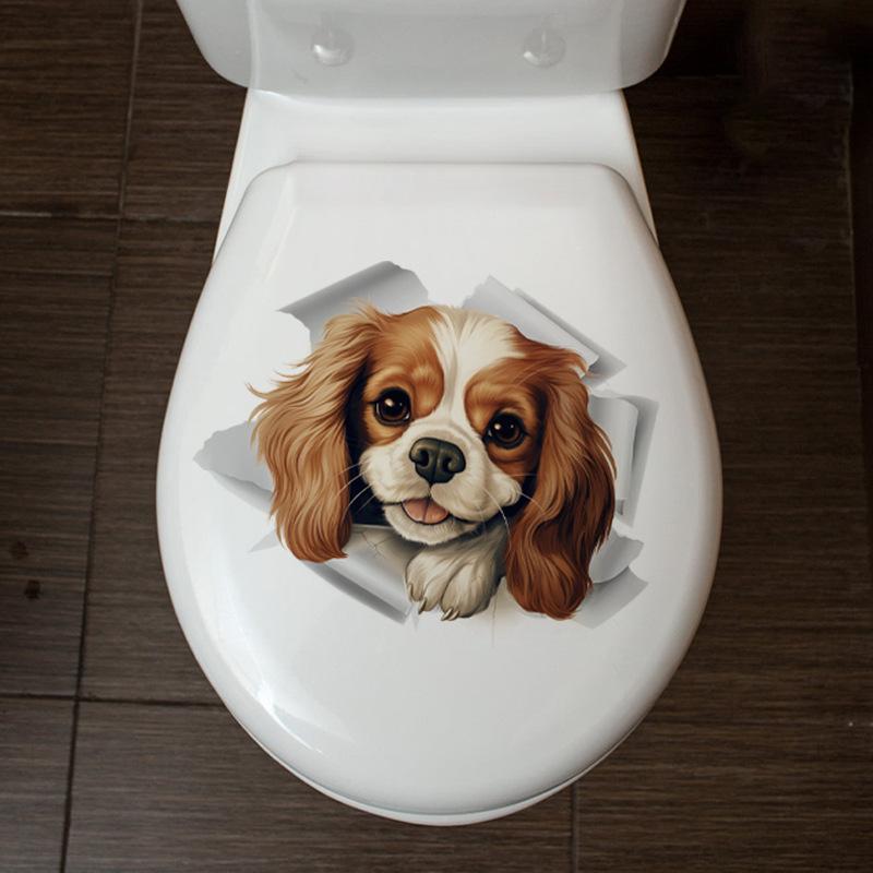 Cute Dog Toilet Stickers Bathroom Decoration Stickers Door Stickers Wall Waterproof Self-adhesive Decals