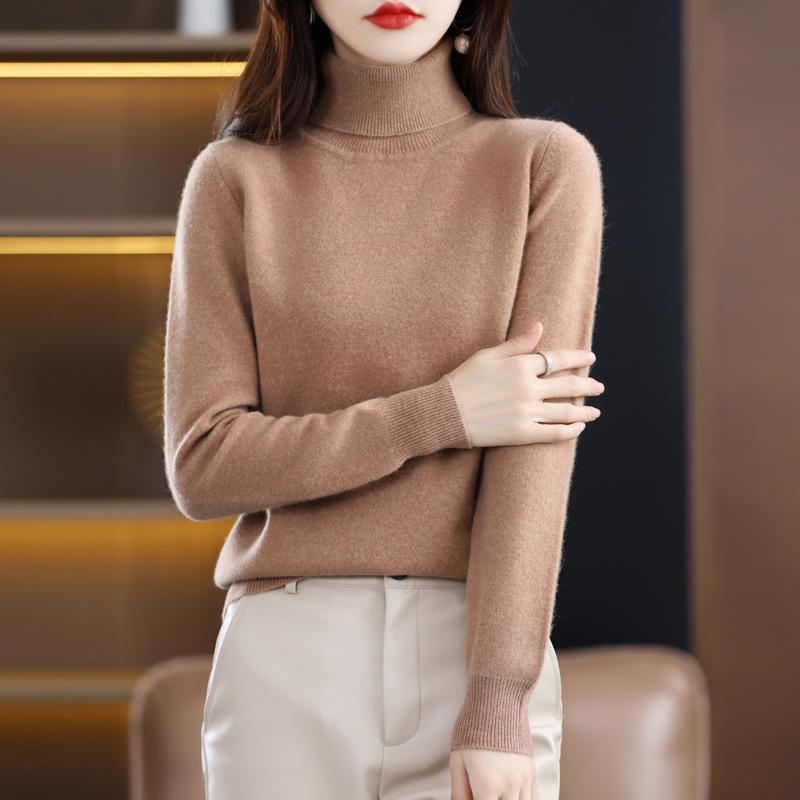2025 Women's Pure Wool High Neck Short Cashmere Knit Sweater - Autumn/Winter Loose Fit