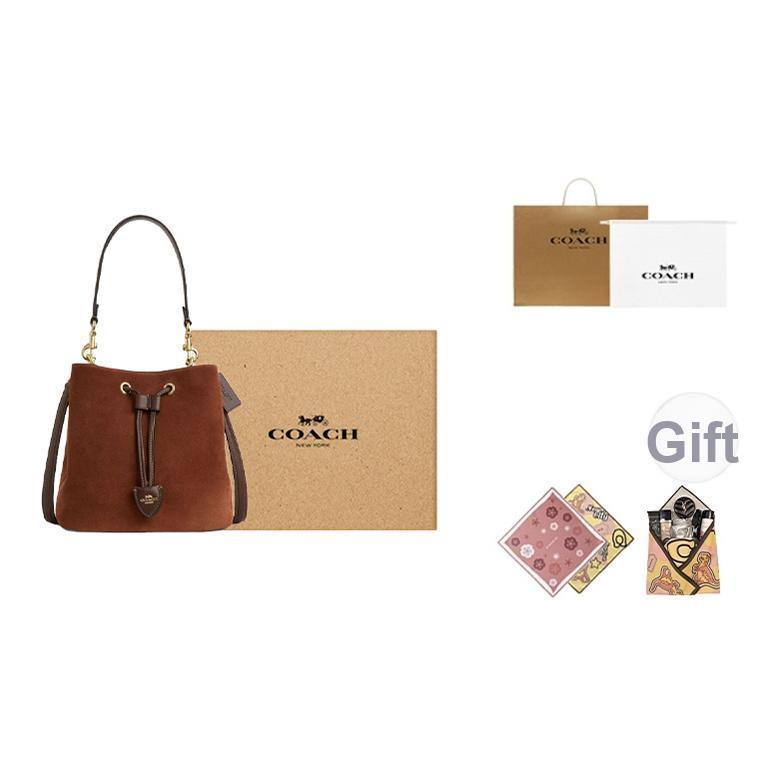 Coach Rowan 23 Wildleder Kordelzug Beuteltasche Damen Handtaschen Braun CCC78-IME0S