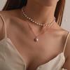 Europe, America, fashion edge lock pearl pendant multi-layer necklace women, temperament popular personality new item jewelry