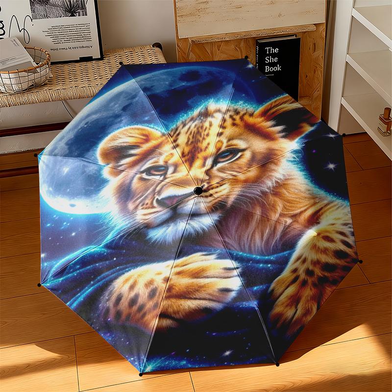 1pc cartoon tiger Umbrella Portable Folding Umbrella Iron Frame Hole Bone Structure Outdoor Home Umbrella