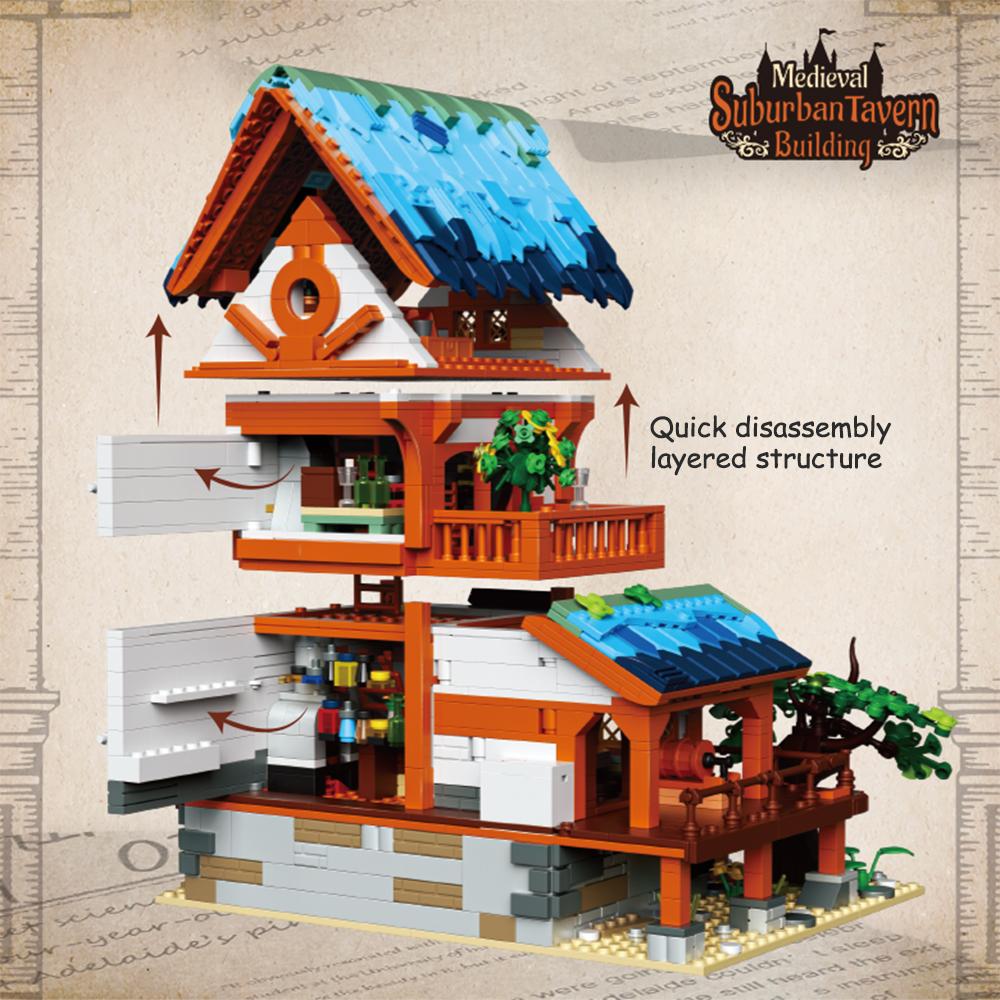 Medieval Architecture Mini Block Building Toys Ideal for Home or Office Decoration with Taverns Inns ManorsSo on LED - Lit