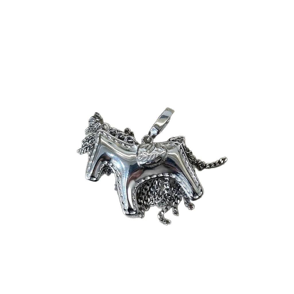 Korean Style S925 Sterling Silver Horse Pendant Necklace with Tassel - Elegant and Fashionable Design