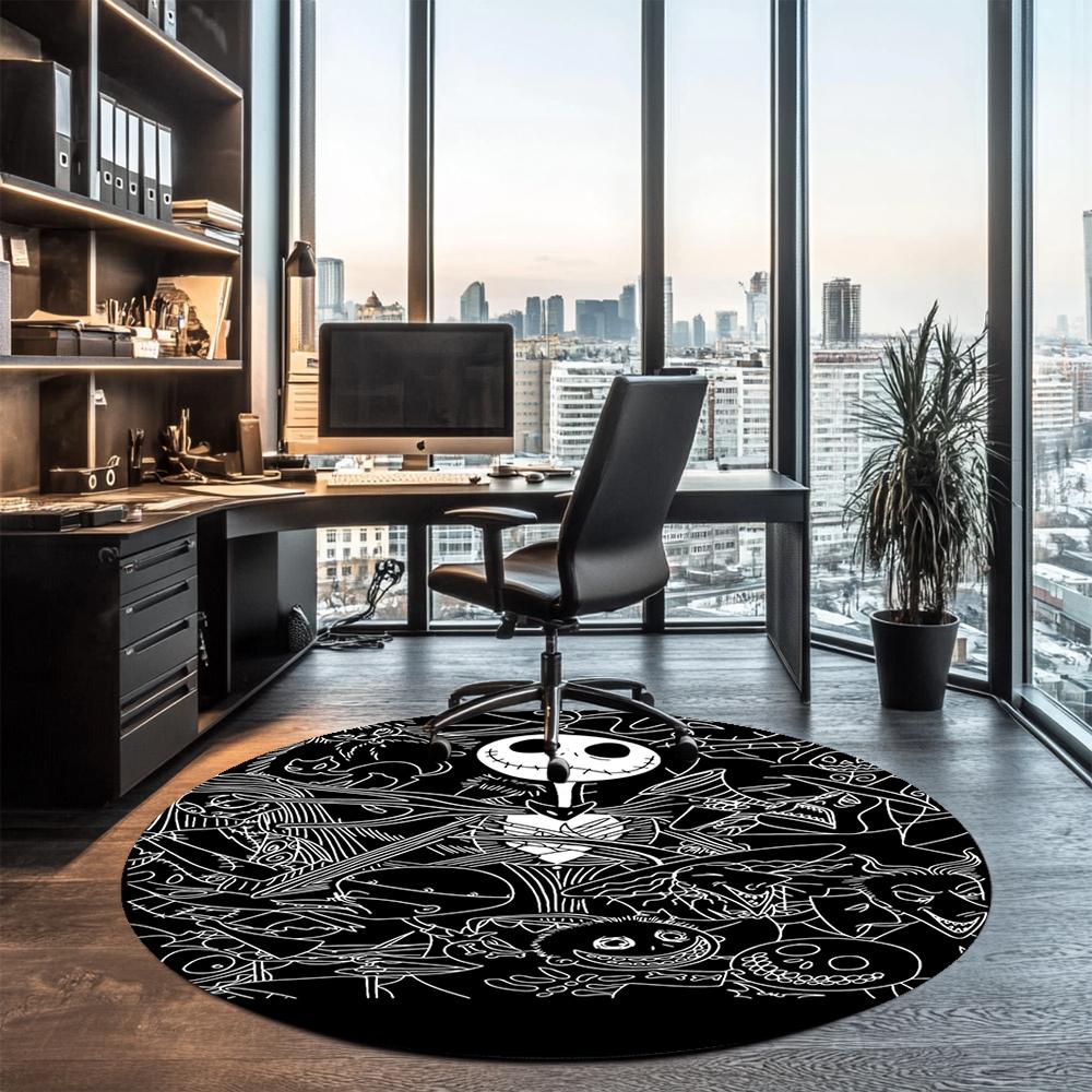 The Nightmare Before Christmas Printed Round Rug Carpet Chair Rug Area Rug Entryway Doormats,for Office Chair Living Room Bedroom Kitchen Room.