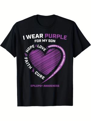 I Wear Purple for My Son Epilepsy Awareness Mom Dad T-Shirt Comfortable Tee Graphic Print Shirt Allseason Tee for Everyday Outdoor Activities Same Sty