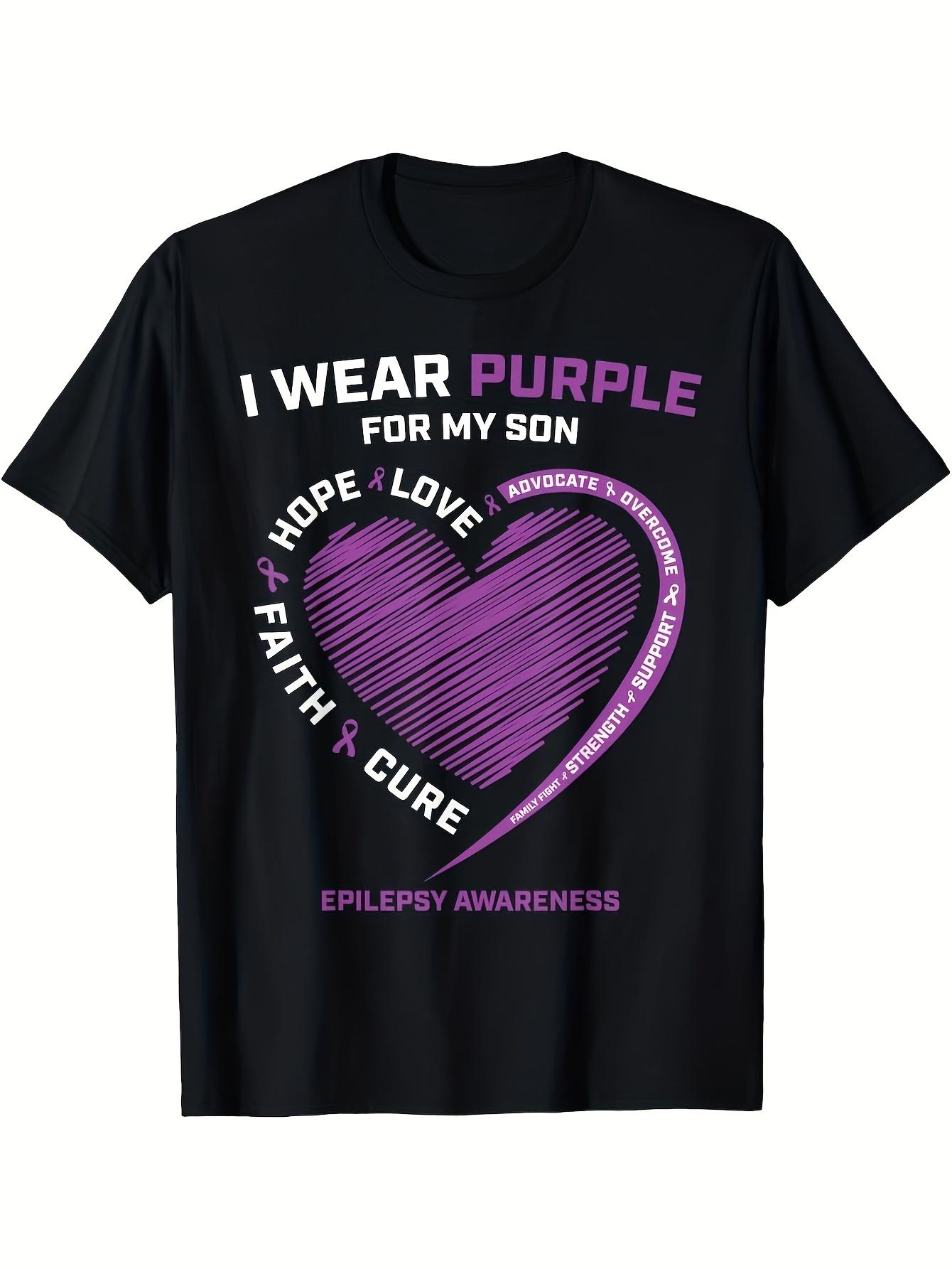 I Wear Purple for My Son Epilepsy Awareness Mom Dad T-Shirt Comfortable Tee Graphic Print Shirt Allseason Tee for Everyday Outdoor Activities Same Sty S разноцветный