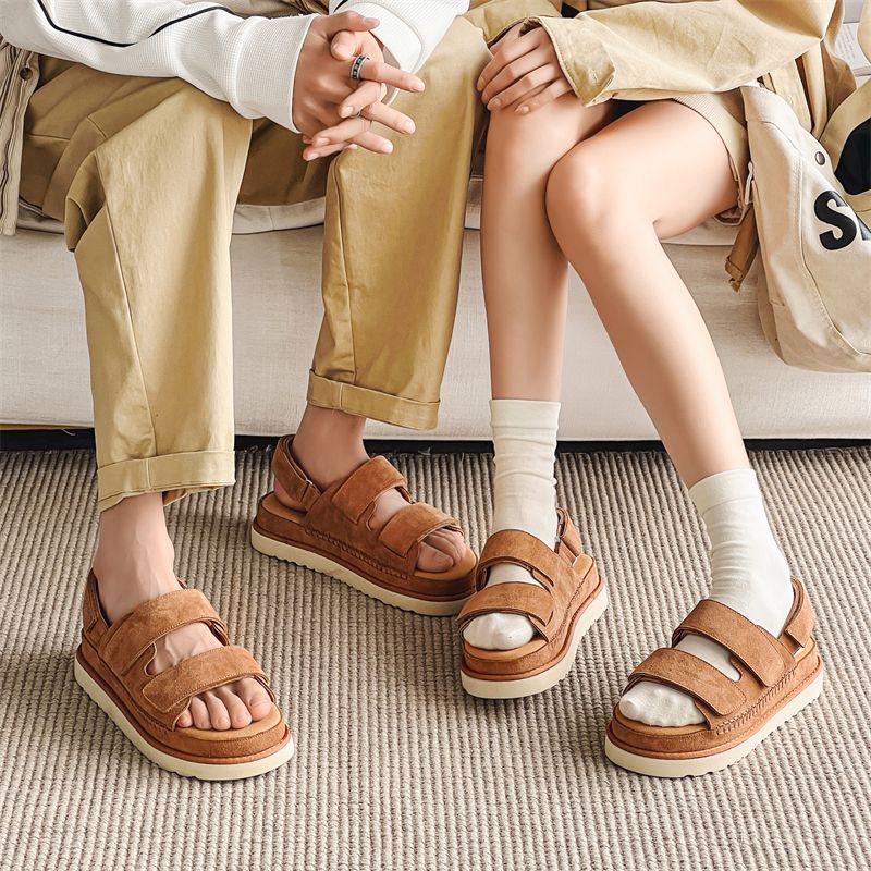 Men Cowhide Non-Stuffy Feet Fashion Sandals Summer New Couple Thick Bottom Increased Super Soft Outdoor Slippers Women