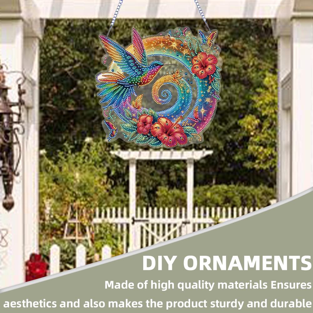 2D Flat Hummingbird DIY Hanging Diamond Art Kits Rhinestone Diamond Painting Set Diamond Art Pendant Wall Decor for Home Windows