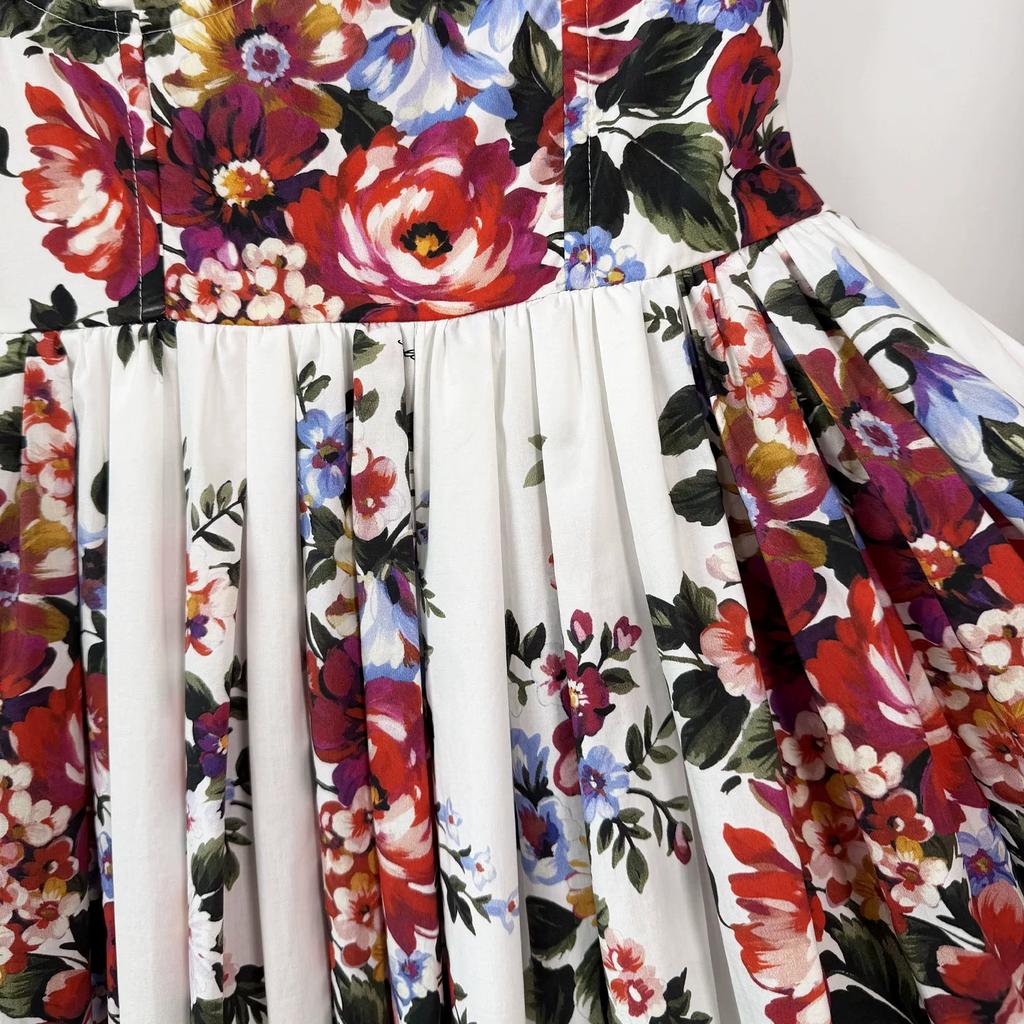New Summer Holiday Elastic Floral Print Long Dress Women's Spaghetti Strap Cup Padded Backless A-Line Boho Midi Dress