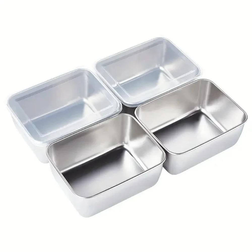 6Pcs with Lid Preservation Box Convenient Food Grade Sealed Box Stainless Steel Food Plate  Kitchen