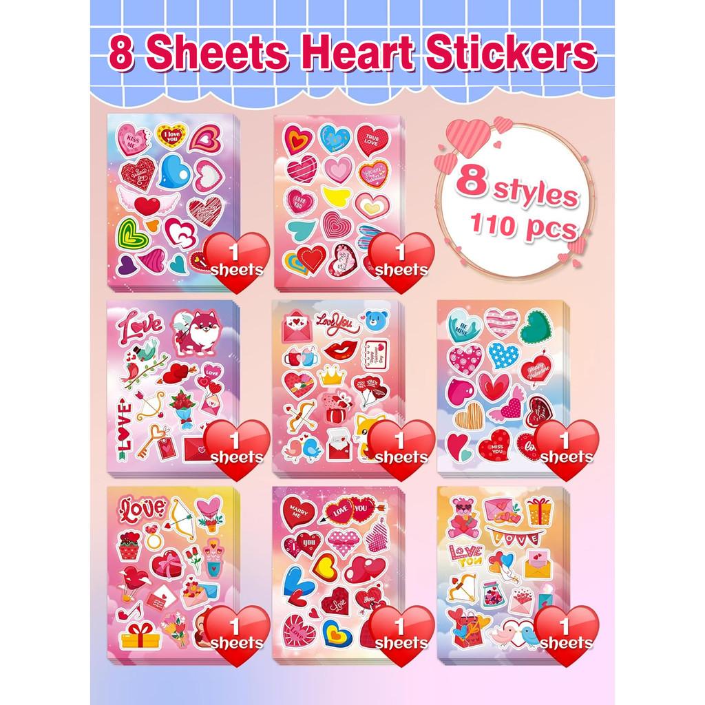 110/220 Pcs Heart Valentine Stickers for Wedding Anniversary Craft Valentine Love Sticker for Girls Activities Gifts Party Favor