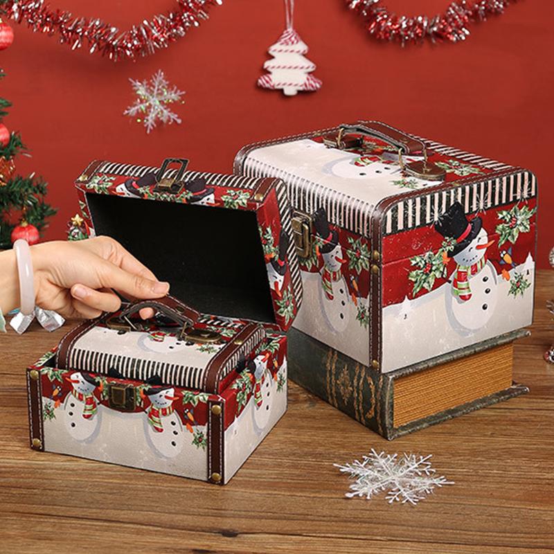 Christmas Wooden Antique Storage Box Medieval Vintage Suitcase Treasure Chest Necklaces Jewelry Organizer Gift Box Big Photo Box