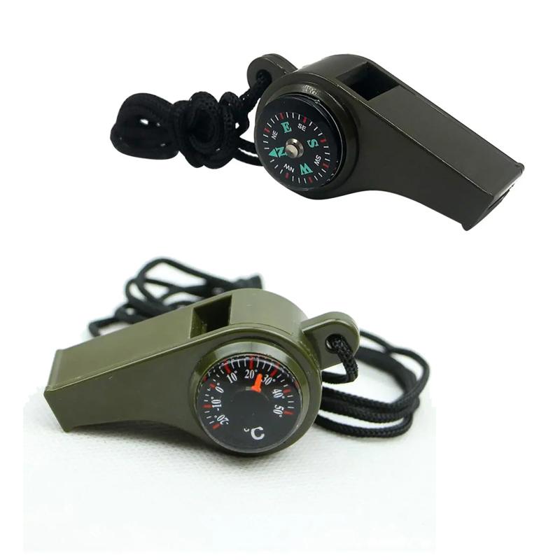 1/2pc 3 in 1 Emergency Survival Whistle Compass Thermometer Referee Whistle Camping Hiking Outdoor Multifunction Whistle