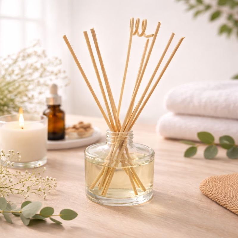 The Retailer House Glass Bottle with 8-Piece Reed Sticks, 100ml (Clear)