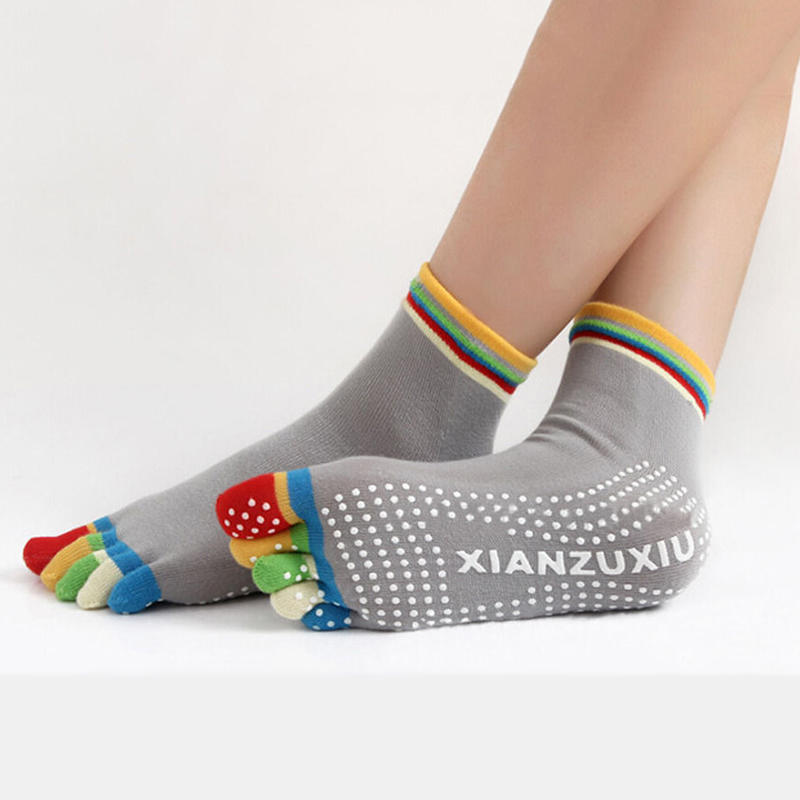 1Pair Anti-Slip Women Ankle Grip Durable Colorful Five Fingers Cotton Yoga Socks